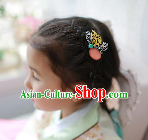 Traditional Korean Hair Accessories Pink Butterfly Hair Stick, Asian Korean Fashion Wedding Headwear for Kids