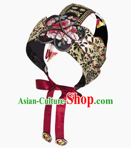 Traditional Korean Hair Accessories Bride Black Embroidered Hats, Asian Korean Fashion Girls Wedding Headwear for Kids