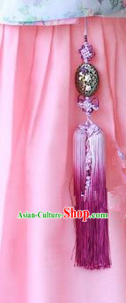 Traditional Korean Accessories Purple Tassel Waist Pendant, Asian Korean Fashion Wedding Tassel Hanbok Waist Decorations for Women