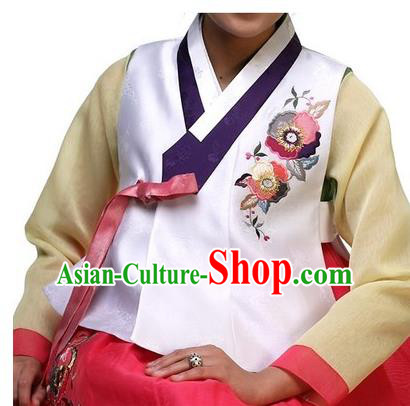 Asian Korean Traditional Handmade Formal Occasions Girls Costume Embroidered White Vests Hanbok Clothing for Kids