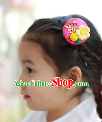 Traditional Korean National Hair Accessories Rosy Hairpins, Asian Korean Fashion Hanbok Hair Decorations Headwear for Kids