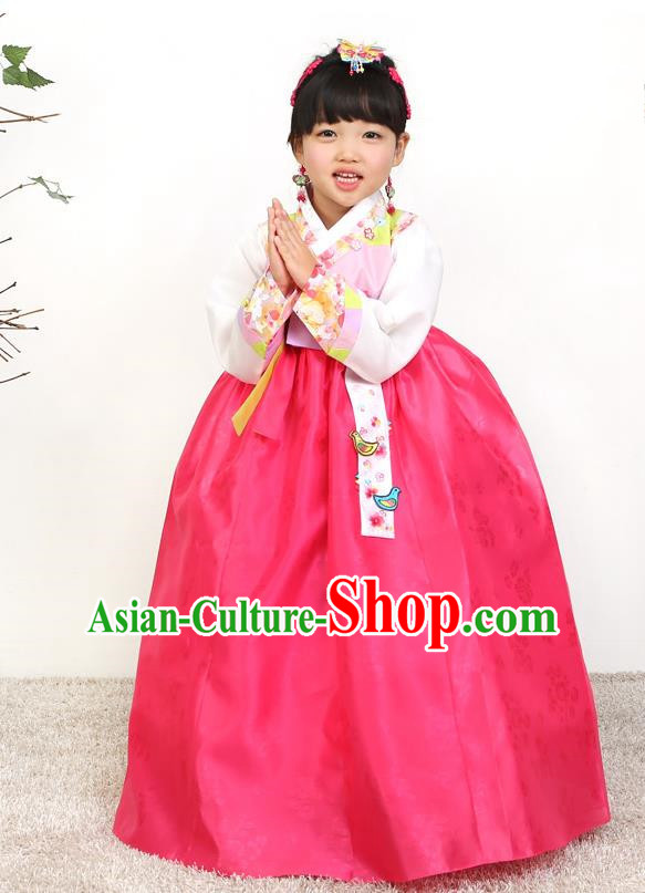 Asian Korean National Traditional Handmade Formal Occasions Girls Embroidered Blouse and Pink Dress Costume Hanbok Clothing for Kids