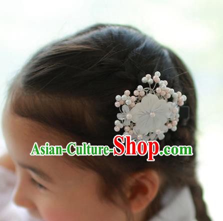 Traditional Korean National Hair Accessories Wedding Princess Shell Flowers Hair Stick, Asian Korean Fashion Hanbok Hair Claw Headwear for Girls