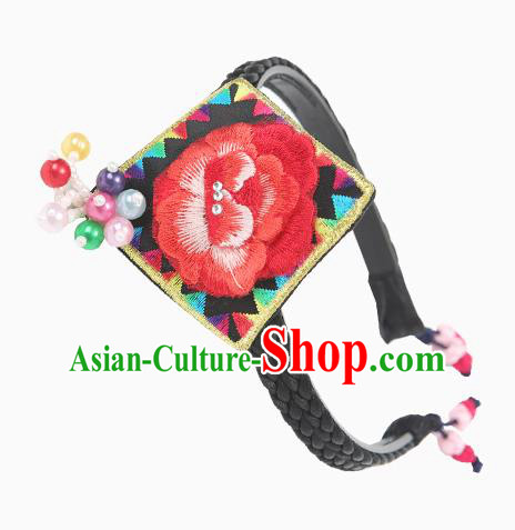 Traditional Korean Hair Accessories Embroidered Black Hair Clasp, Asian Korean Hanbok Fashion Headwear Headband for Kids