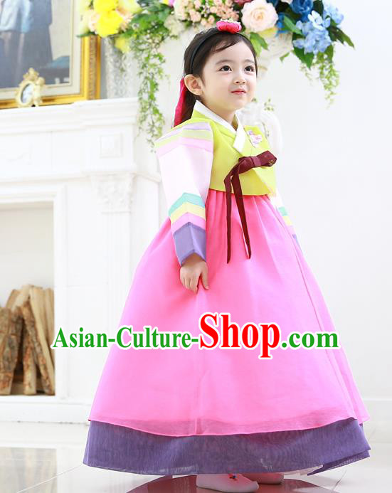 Asian Korean National Traditional Handmade Formal Occasions Girls Embroidered Blouse and Pink Dress Costume Hanbok Clothing for Kids