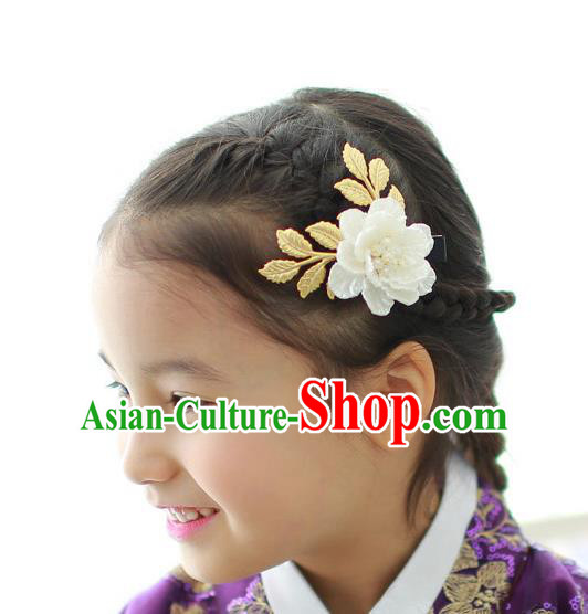 Traditional Korean Hair Accessories White Flower Hair Claw, Asian Korean Hanbok Fashion Headwear Hanbok Hair Stick for Kids