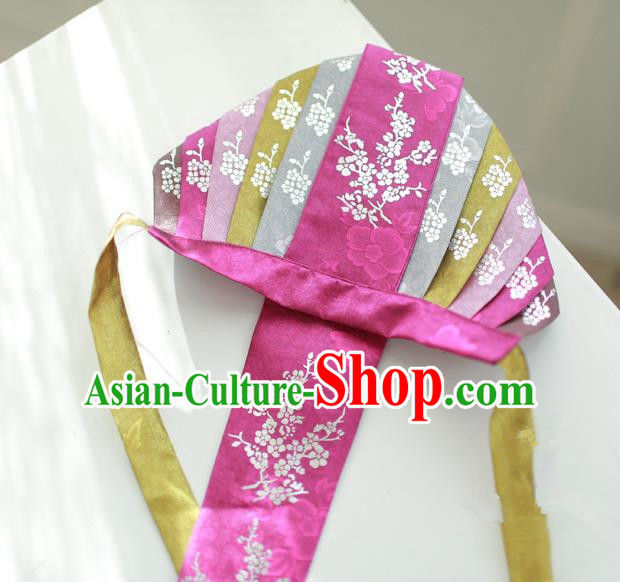 Traditional Korean Hair Accessories Bride Embroidered Purple Hats, Asian Korean Fashion Headwear for Girls