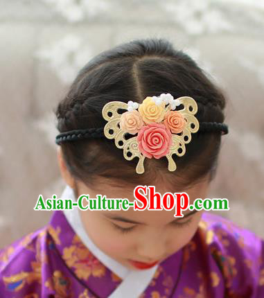 Traditional Korean Hair Accessories Butterfly Flowers Hair Clasp, Asian Korean Hanbok Fashion Headwear Headband for Kids