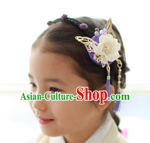 Traditional Korean Hair Accessories Butterfly Flowers Hair Clasp, Asian Korean Hanbok Fashion Headwear Headband for Kids