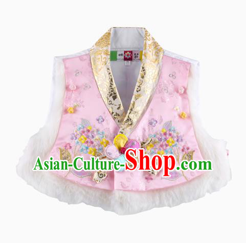 Korean National Traditional Handmade Wedding Hanbok Costume Embroidery Pink Vests for Kids
