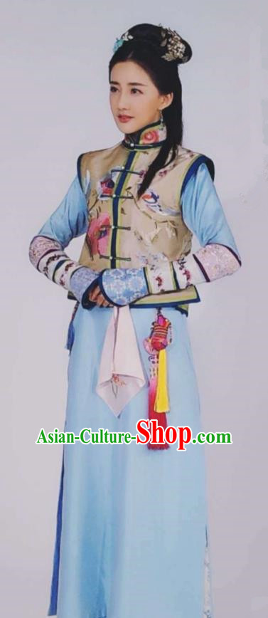 Traditional Chinese Qing Dynasty Princess Costume, China Ancient Manchu Lady Mandarin Embroidered Clothing for Women