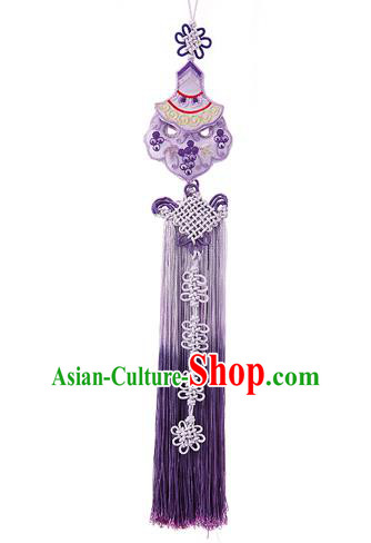 Traditional Korean Accessories Embroidered Waist Pendant Chinese Knot Palace Taeniasis, Asian Korean Wedding Hanbok Purple Tassel Waist Decorations for Women
