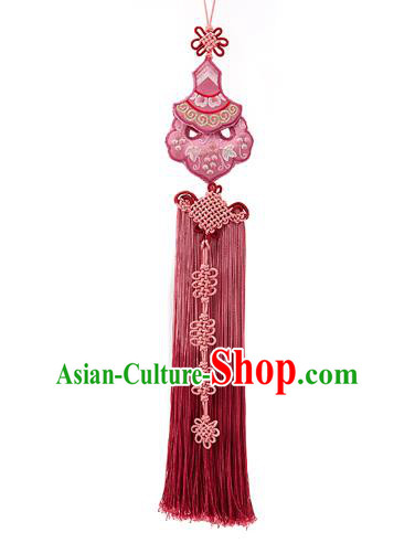 Korean National Accessories Bride Wedding Embroidered Pink Chinese Knots Waist Pendant, Asian Korean Hanbok Tassel Waist Decorations for Women