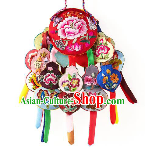 Korean National Accessories Bride Wedding Embroidered Peony Waist Pendant, Asian Korean Hanbok Tassel Waist Decorations for Women