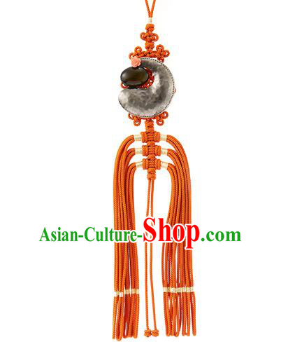 Korean National Accessories Bride Wedding Chinese Knot Waist Pendant, Asian Korean Hanbok Orange Tassel Waist Decorations for Women
