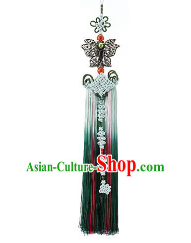 Asian Korean Hanbok Green Tassel Waist Decorations, Korean National Belts Accessories Wedding Bride Waist Pendant for Women
