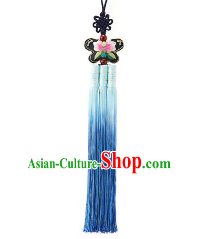 Korean National Belts Accessories Bride Wedding Embroidered Black Butterfly Waist Pendant, Asian Korean Hanbok Orange Tassel Waist Decorations for Women
