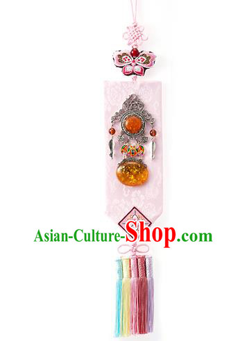 Asian Korean Hanbok Embroidered Butterfly Pink Waist Decorations, Korean National Belts Accessories Wedding Bride Waist Pendant for Women