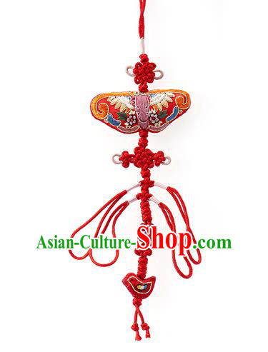 Asian Korean Hanbok Embroidered Red Tassel Waist Decorations, Korean National Belts Accessories Wedding Bride Waist Pendant for Women