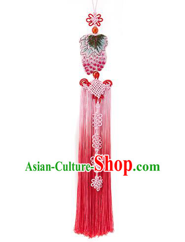 Korean National Accessories Bride Wedding Embroidered Grape Chinese Knots Waist Pendant, Asian Korean Hanbok Pink Tassel Waist Decorations for Women