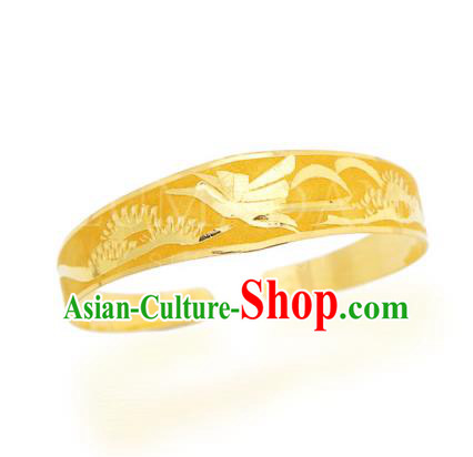 Asian Korean Hanbok Accessories Gold Crane Longevity Bracelet for Baby
