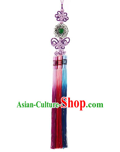 Korean National Belts Accessories Bride Wedding Hanbok Tassel Waist Pendant, Asian Korean Purple Chinese Knot Waist Decorations for Women