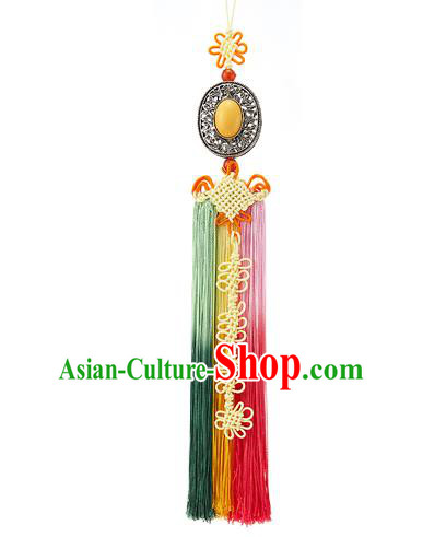 Asian Korean Yellow Chinese Knot Tassel Waist Decorations, Korean National Belts Accessories Bride Wedding Hanbok Waist Pendant for Women