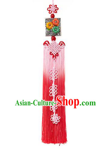 Asian Korean Hanbok Pink Chinese Knot Tassel Waist Decorations, Korean National Belts Accessories Bride Wedding Waist Pendant for Women