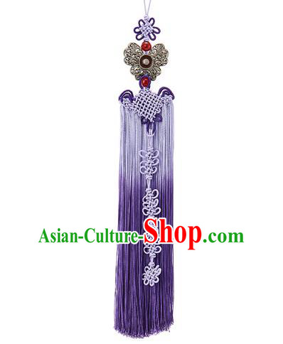 Korean National Belts Accessories Bride Wedding Hanbok Butterfly Purple Tassel Waist Pendant, Asian Korean Waist Decorations for Women
