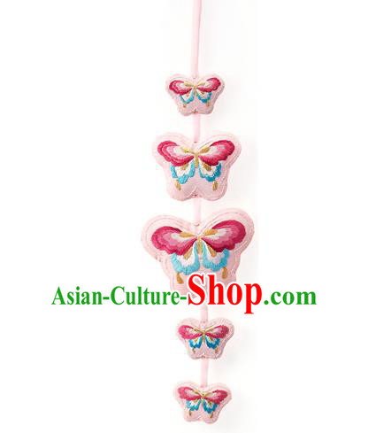 Asian Korean Hanbok Embroidered Flower Pink Butterfly Waist Decorations, Korean National Belts Accessories Wedding Bride Waist Pendant for Women