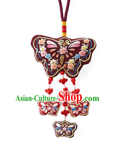 Asian Korean Hanbok Embroidered Purple Butterfly Waist Decorations, Korean National Belts Accessories Wedding Bride Waist Pendant for Women
