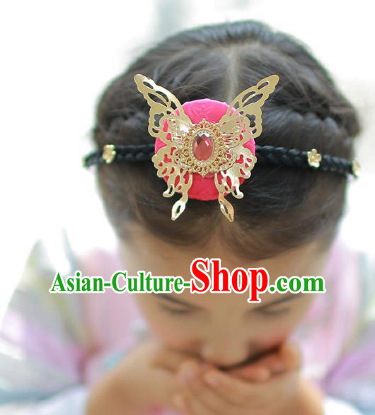 Korean National Hair Accessories Butterfly Red Hair Clasp, Asian Korean Hanbok Fashion Headwear Headband for Kids