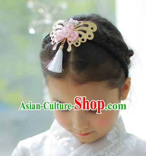 Korean National Hair Accessories Butterfly Pink Hair Clasp, Asian Korean Hanbok Fashion Headwear Headband for Kids