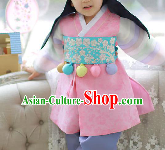 Traditional Korean Accessories Embroidered Blue Waist Belts, Asian Korean Fashion Waistband Decorations for Kids