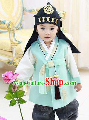 Asian Korean National Handmade Formal Occasions Embroidered Palace Prince Green Hanbok Costume Complete Set for Boys