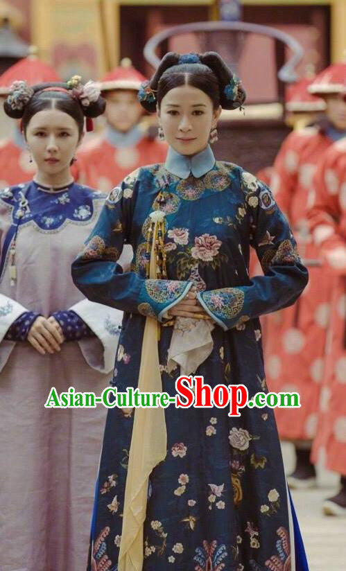 Story of Yanxi Palace Traditional Chinese Qing Dynasty Imperial Concubine Costume, Asian China Ancient Manchu Palace Lady Embroidered Clothing for Women