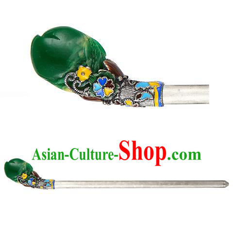 Traditional Korean National Wedding Hair Accessories Bride Palace Green Hairpins, Korean Hanbok Fashion Hair Stick Headwear for Women