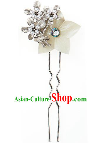 Traditional Korean National Wedding Hair Accessories Bride Palace White Flower Hairpins, Korean Hanbok Fashion Hair Stick Headwear for Women