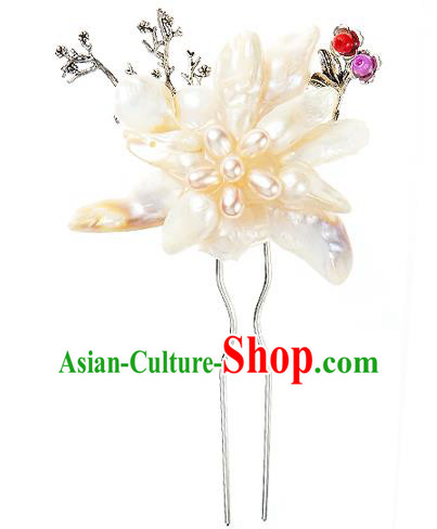 Traditional Korean National Wedding Hair Accessories Bride Palace Cyphers Pearls Flower Hairpins, Korean Hanbok Fashion Hair Stick Headwear for Women