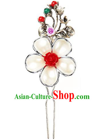 Traditional Korean National Wedding Hair Accessories Bride Palace Cyphers Pearls Flowers Hairpins, Korean Hanbok Fashion Hair Stick Headwear for Women