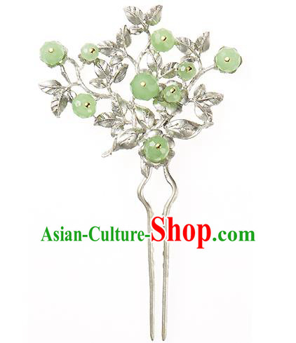 Traditional Korean National Wedding Hair Accessories Bride Palace Cyphers Green Beads Hairpins, Korean Hanbok Fashion Hair Stick Headwear for Women