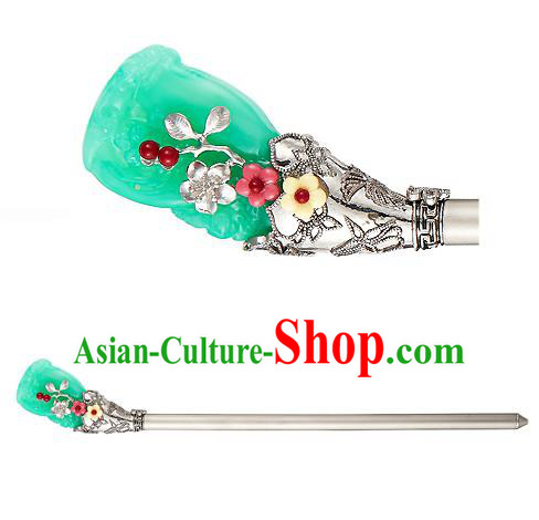 Traditional Korean National Hair Accessories Bride Green Colored Glaze Hairpins, Asian Korean Hanbok Fashion Headwear Hair Stick for Women