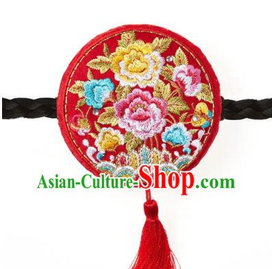 Traditional Korean National Hair Accessories Embroidered Red Hair Clasp, Asian Korean Hanbok Fashion Headwear Palace Headband for Kids