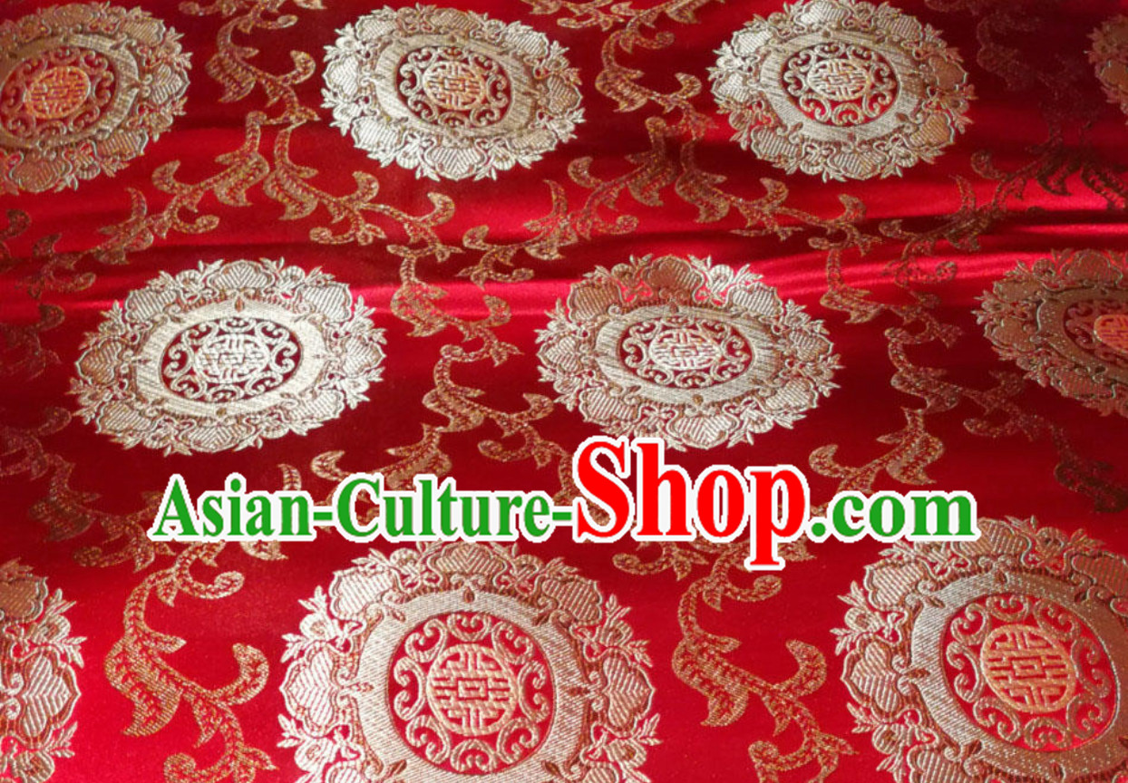 Red Traditional Chinese Round Flower Brocade Fabric