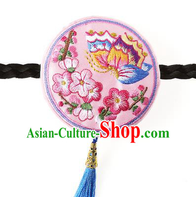 Korean National Wedding Hair Accessories Bride Pink Hair Clasp, Korean Hanbok Fashion Embroidered Butterfly Headband for Kids