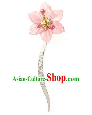 Korean National Wedding Hair Accessories Bride Hairpins Pink Flower Hair Clip, Korean Hanbok Fashion Palace Hair Clasp for Women