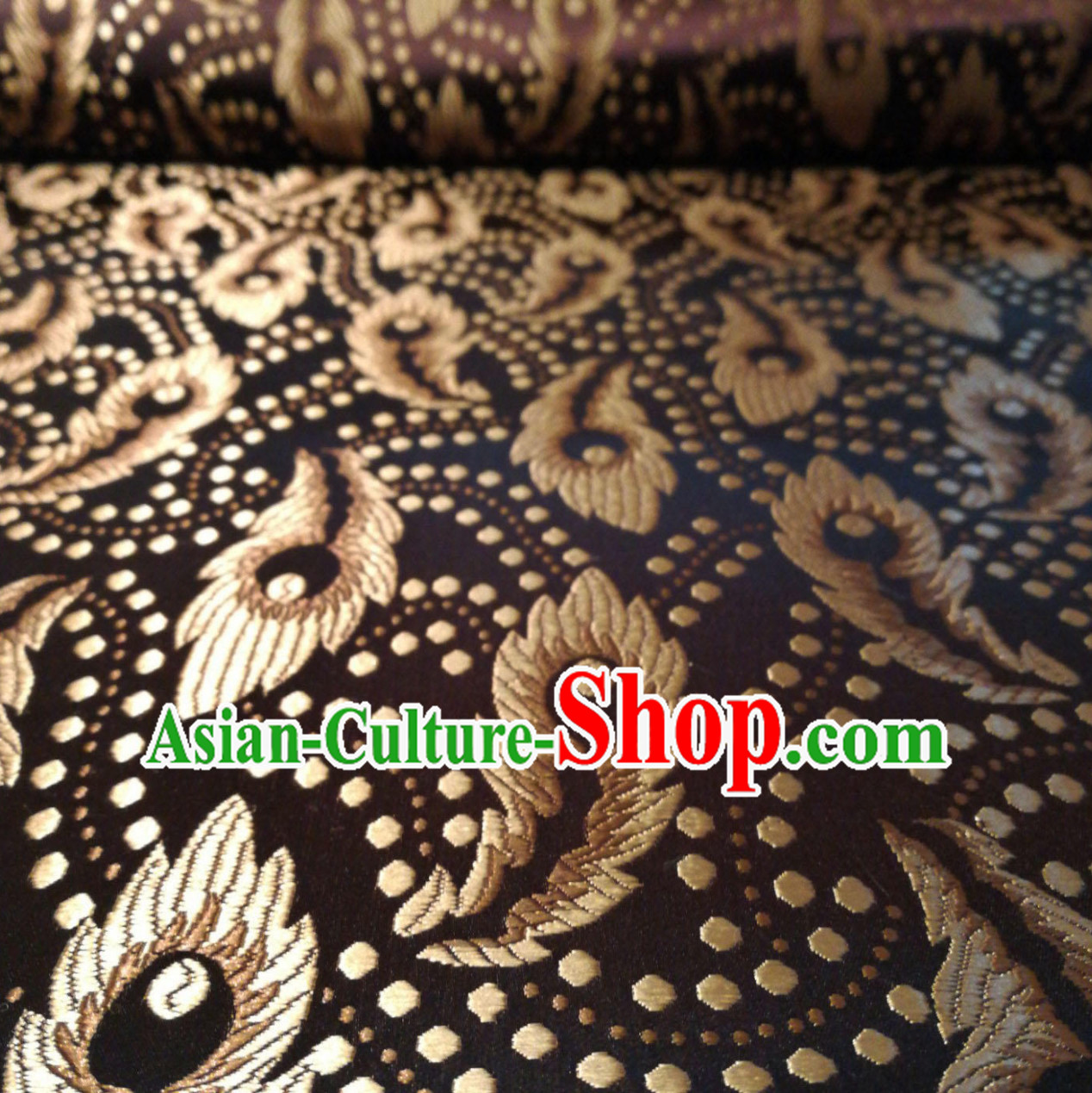 Coffee Color Chinese Royal Palace Style Traditional Feather Pattern Design Brocade Fabric Silk Fabric Chinese Fabric Asian Material