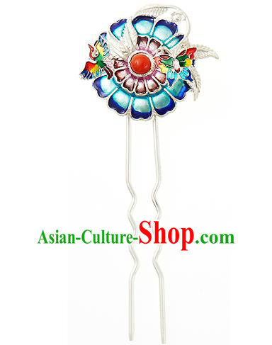 Korean National Wedding Hair Accessories Bride Hair Clip, Korean Hanbok Fashion Palace Blueing Hairpins for Women