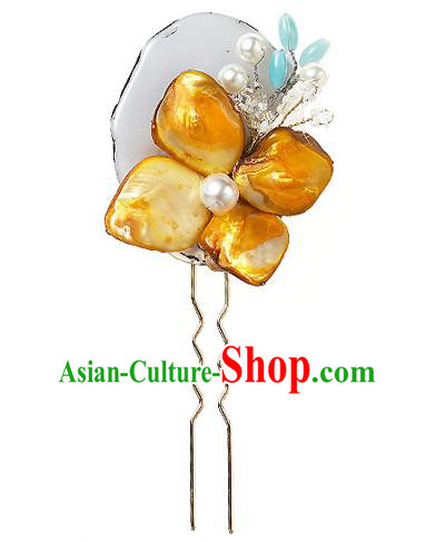 Korean National Wedding Hair Accessories Bride Yellow Flower Hair Clip, Korean Hanbok Fashion Palace Hairpins for Women