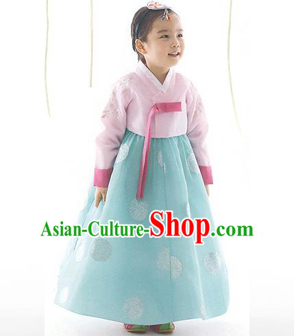 Asian Korean National Handmade Formal Occasions Pink Blouse and Green Dress Palace Hanbok Costume for Kids